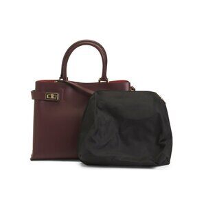 CHEVAL bordeaux Made In Italy Leather Double Side Buckles Satchel